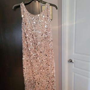 Frank Lyman blush cocktail dress. Beaded. Size 14.